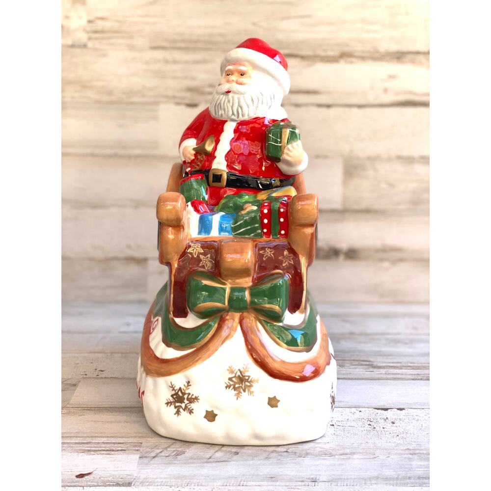 David's Cookies Santa Sleigh Cookie Jar Musical Christmas H100644